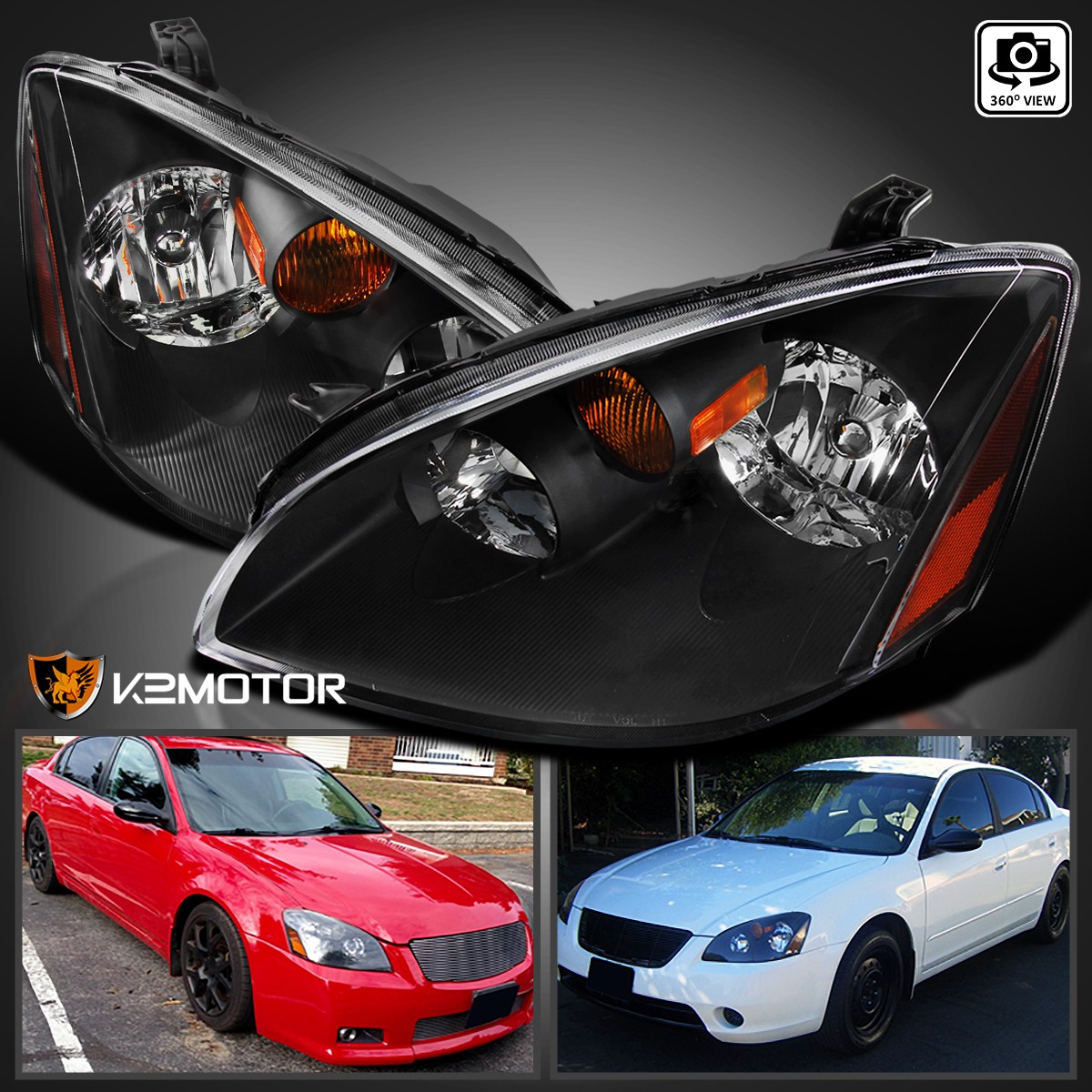 Fits 2002-2004 Altima Black Headlights Repalcement Head Lamp Left+Right 02 03 04 Fits 2002-2004 Altima Black Headlights Repalcement Head Lamp Left+Right 02 03 04