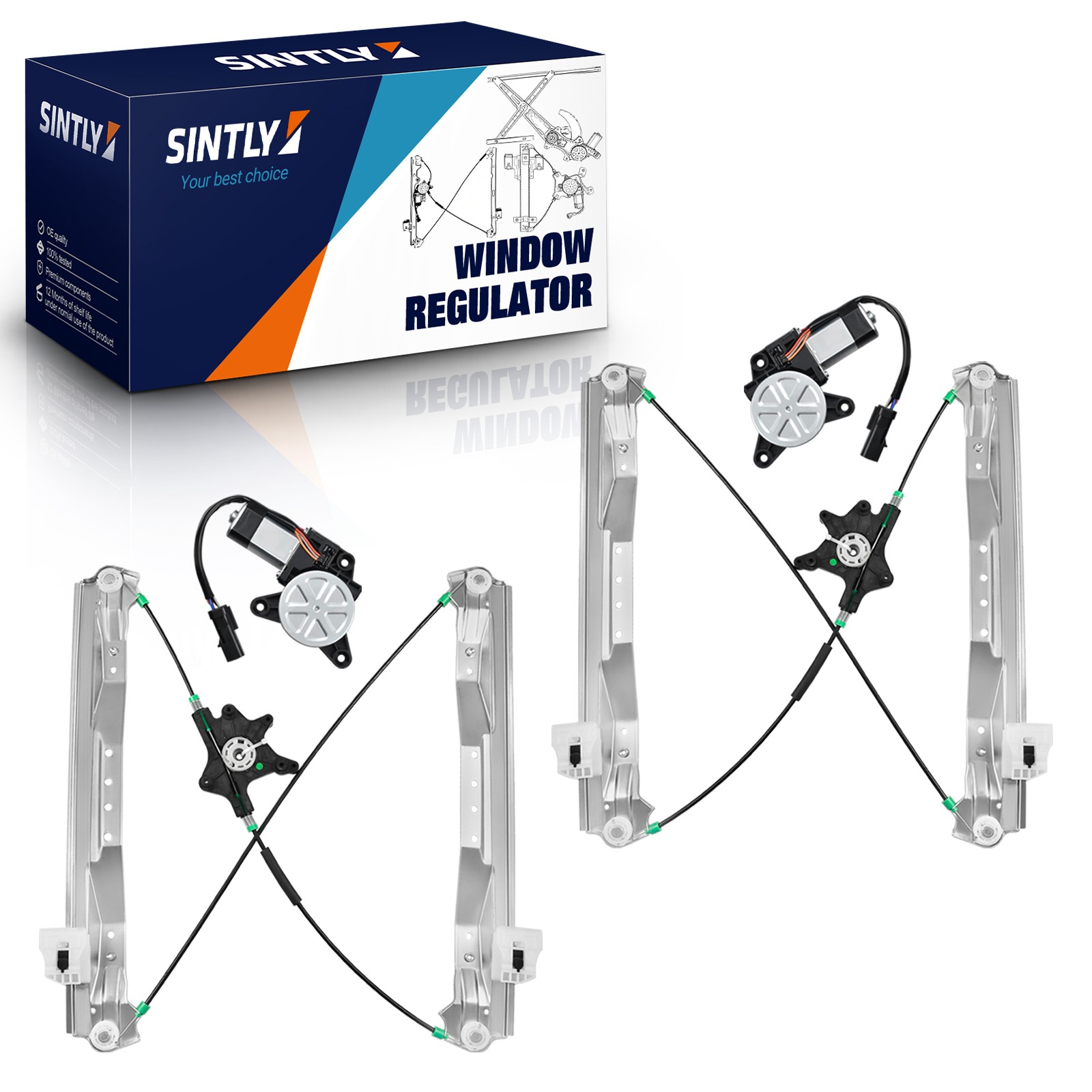 SINTLY 2x Front Window Regulator w/ Motor for Chrysler Town & Country Dodge Ram
