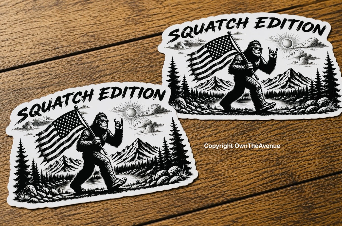 x2 Bigfoot Squatch Edition Flag Funny Mountains Forest Vinyl Decal Stickers 3.5\