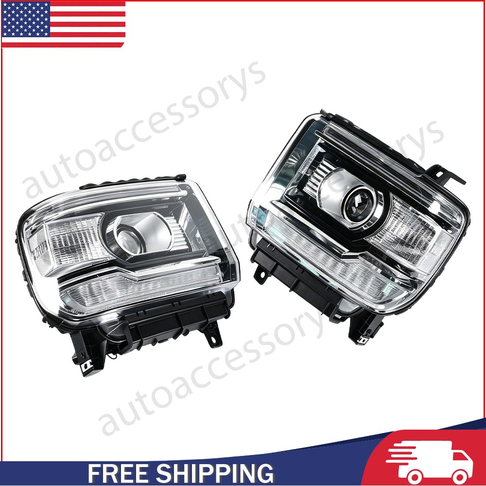 Clear For 2014-2019 GMC Sierra 1500 2500HD Projector Headlights Lamps LED Strip