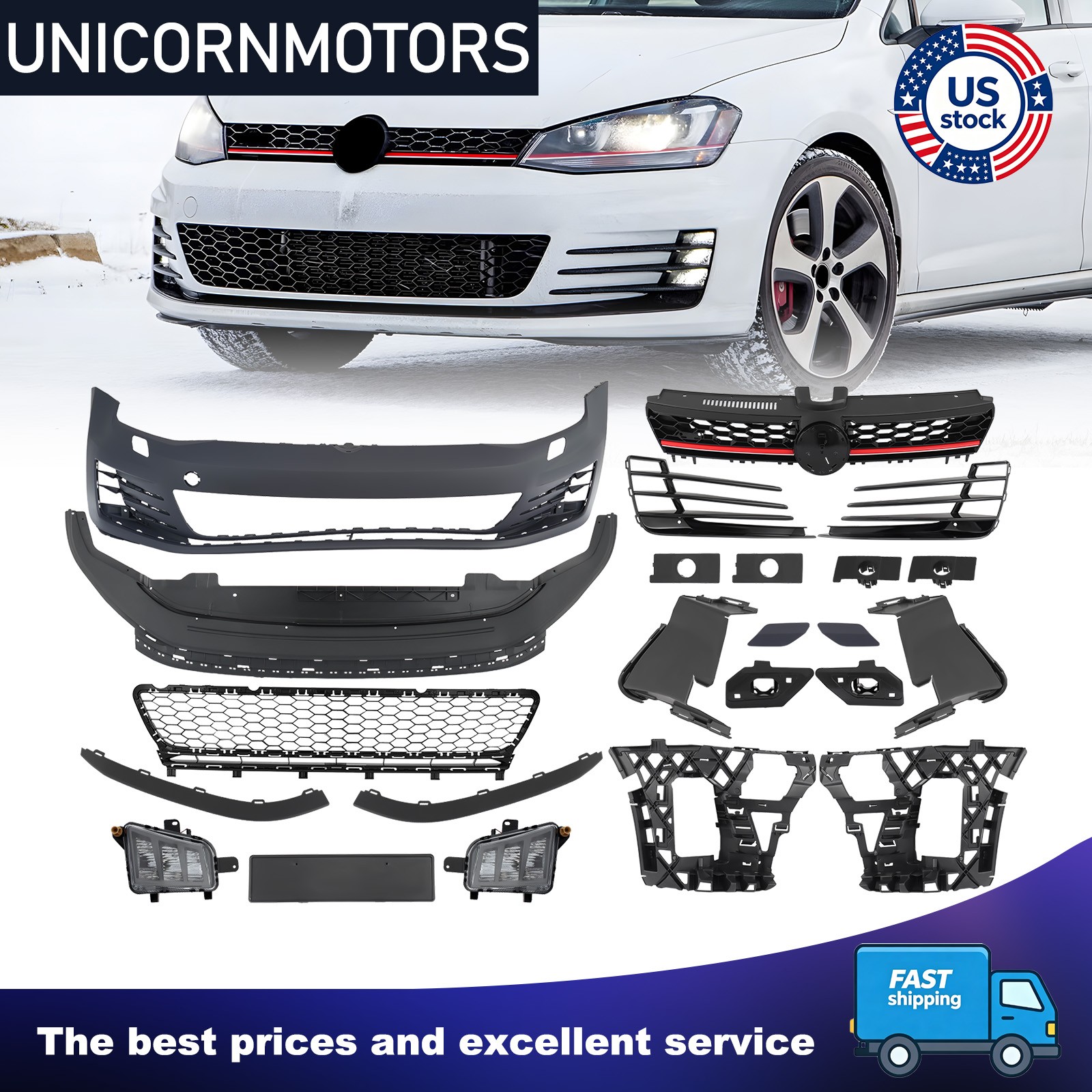 Unpainted Front Bumper Cover KIt GTI Style Fit 2015-2017 Volkswagen VW Golf MK7 Unpainted Front Bumper Cover KIt GTI Style Fit 2015-2017 Volkswagen VW Golf MK7