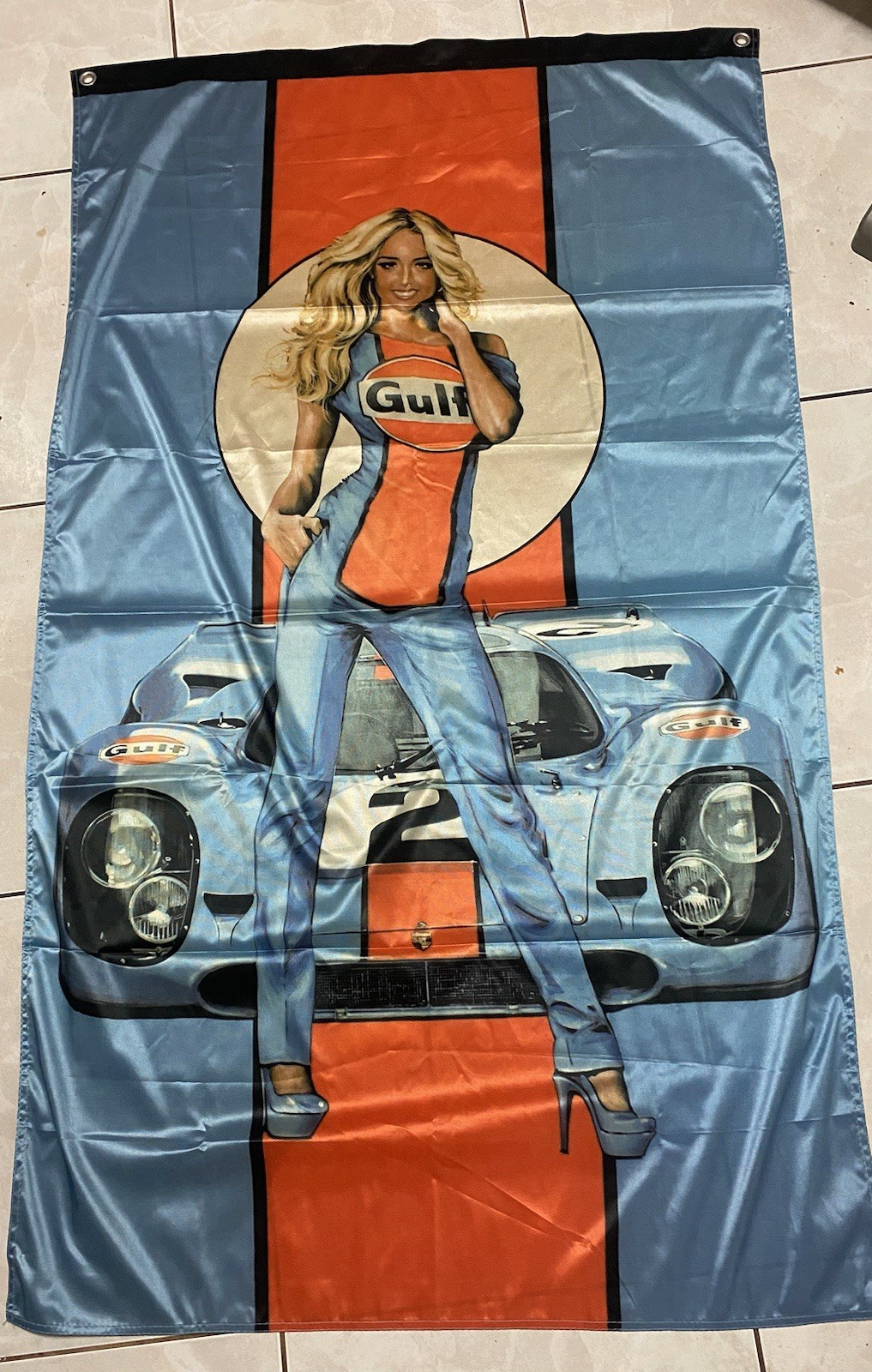 Gulf Racing Flag Car Team Girl Banner Tapestry 3x5ft Gulf Racing Flag Car Team Girl Banner Tapestry 3x5ft