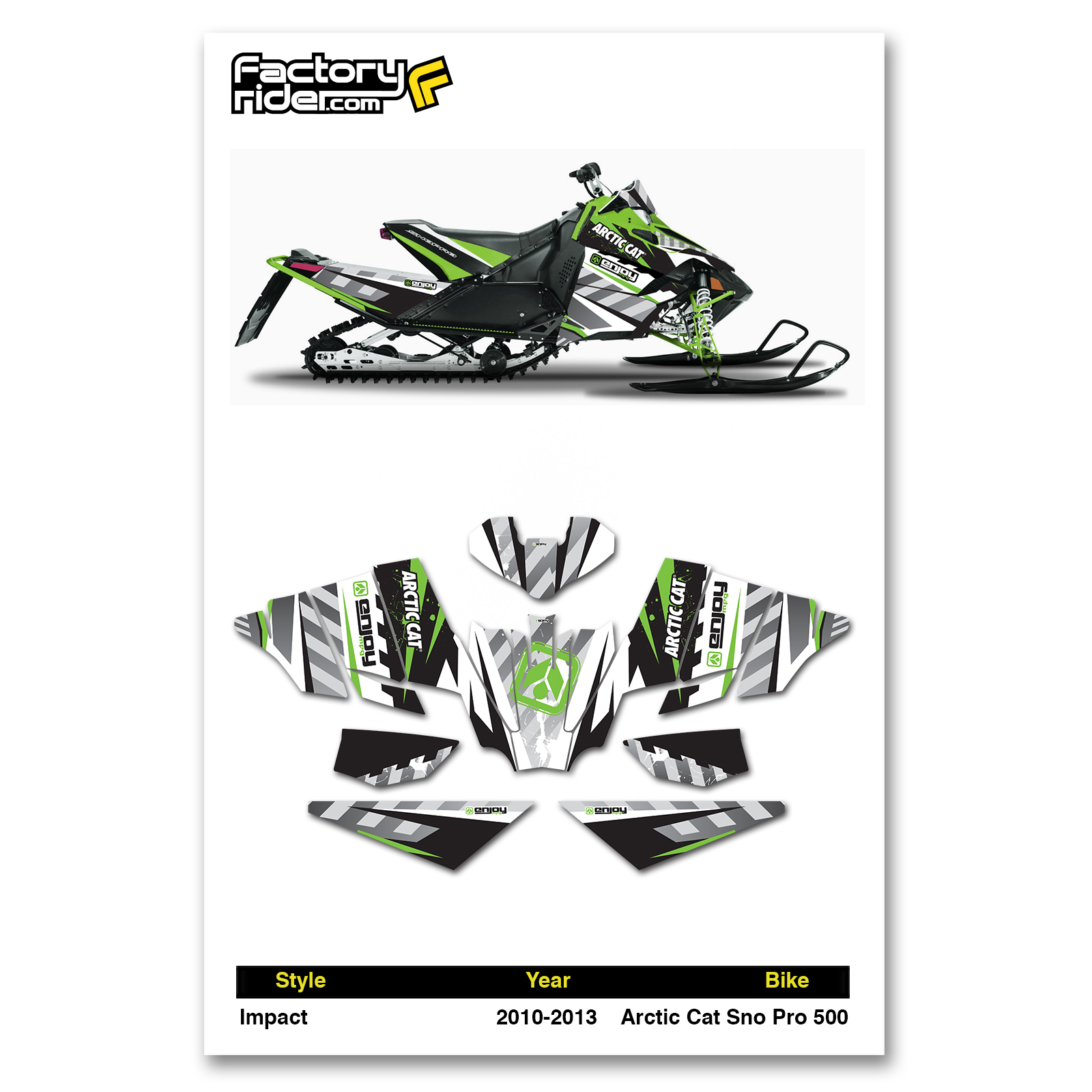 2010 - 2013 ARCTIC CAT SNO PRO 500 / 2008 - 2011 GRAPHICS KIT IMPACT Style