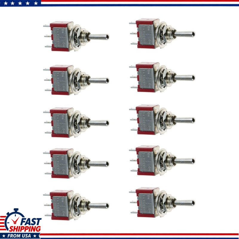 SPDT 3-Pin Miniature Toggle Switch, On/Off/On, Dashboard (Pack 10)