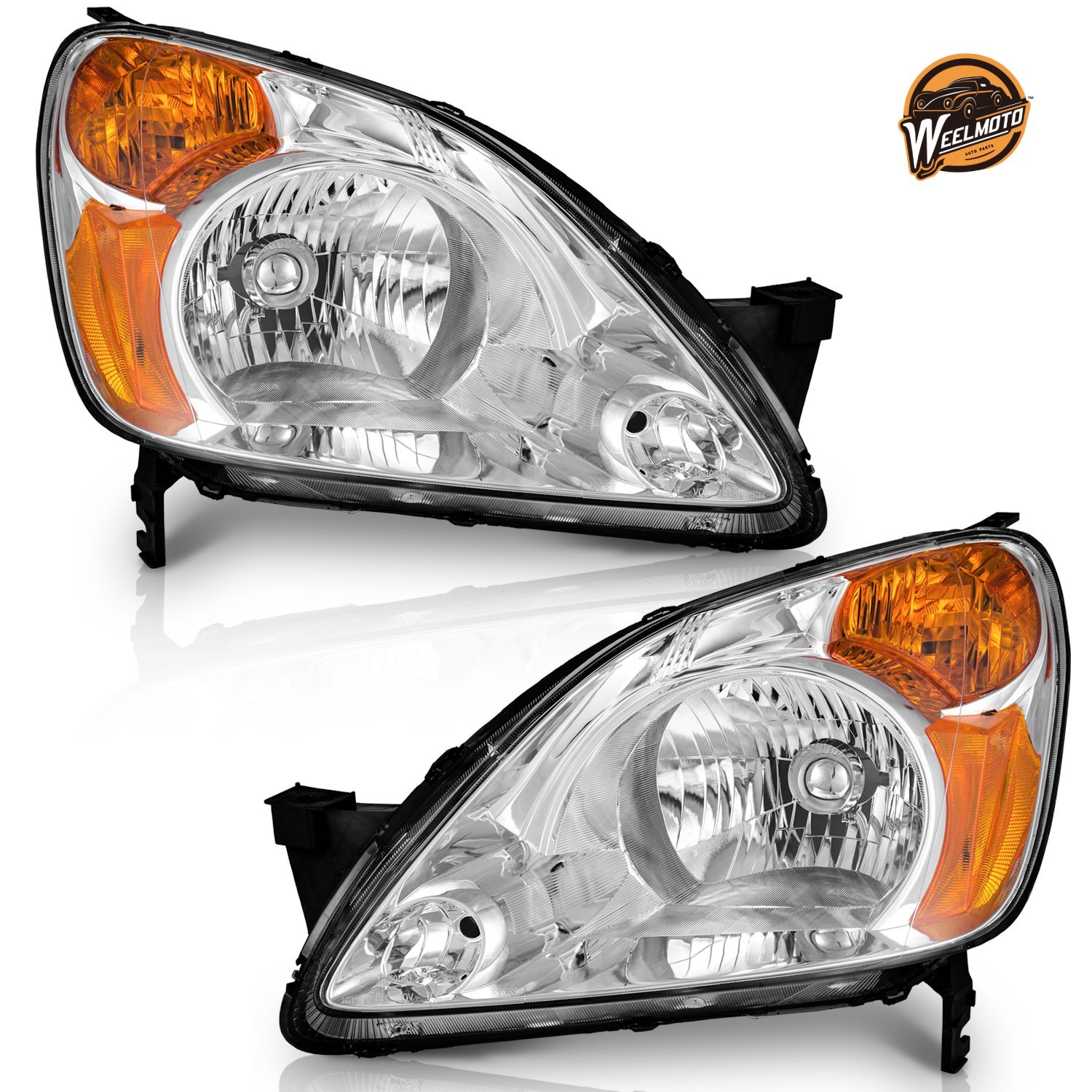 WEELMOTO Pair Headlights For 2002-2004 Honda CR-V CRV Chrome Headlamps w/o bulbs WEELMOTO Pair Headlights For 2002-2004 Honda CR-V CRV Chrome Headlamps w/o bulbs