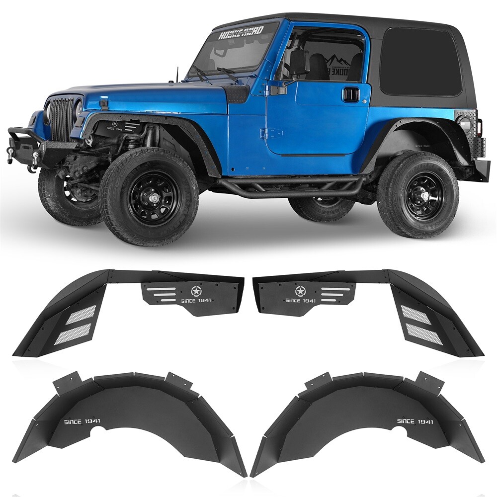 4PCS Steel Front & Rear Inner Fenders w/SINCE 1941 for 97-06 Jeep Wrangler TJ