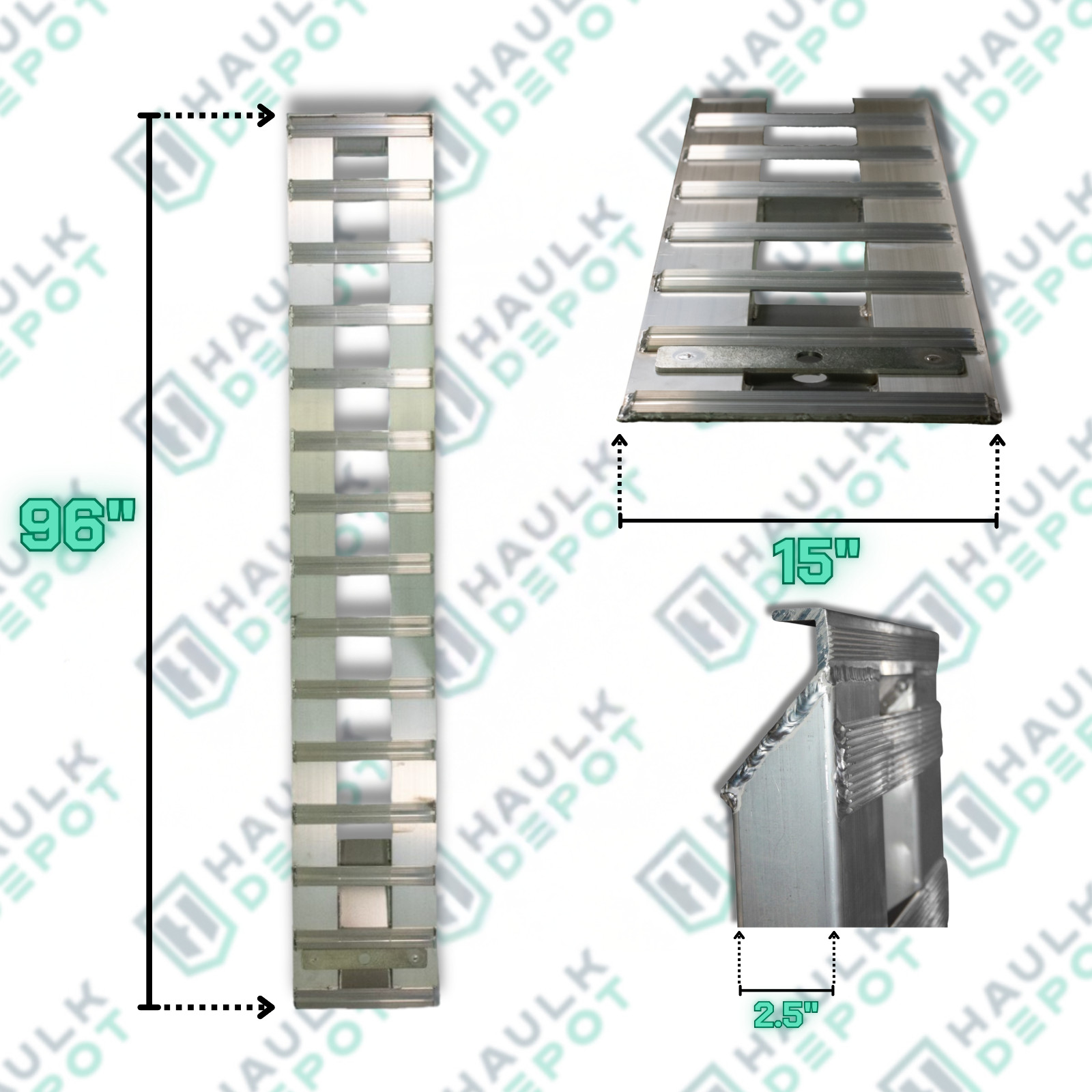 Pair of 96''X15'' 10000 LBS Aluminum Trailer Ramps Hook End