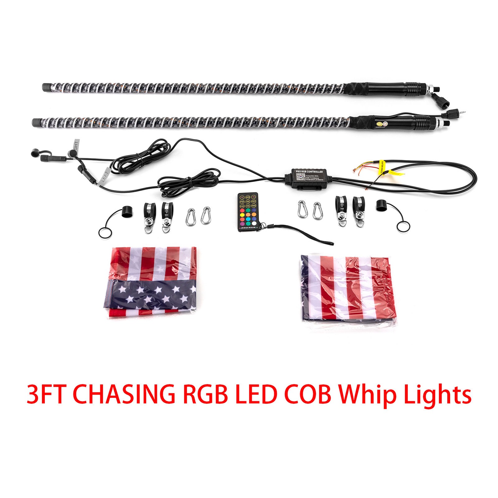 Pair 3FT/4FT Whip Lights W/COB LED Chips Flag Remote For Polaris RZR XP 900 1000