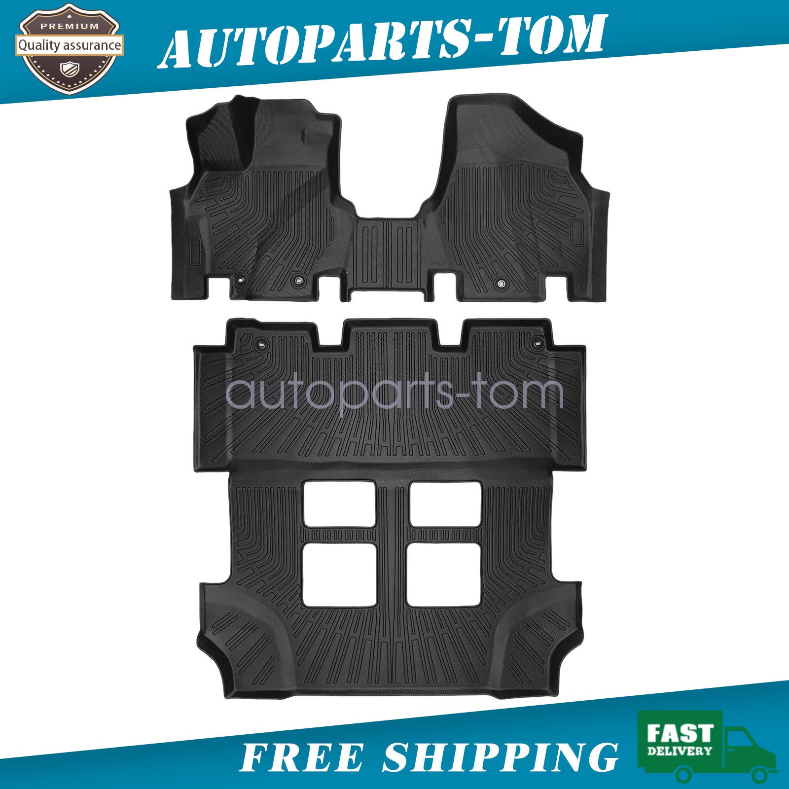 3 Rows TPE Floor Mats For Honda Odyssey 7-Passenger 2011-2017 Liner Set Black