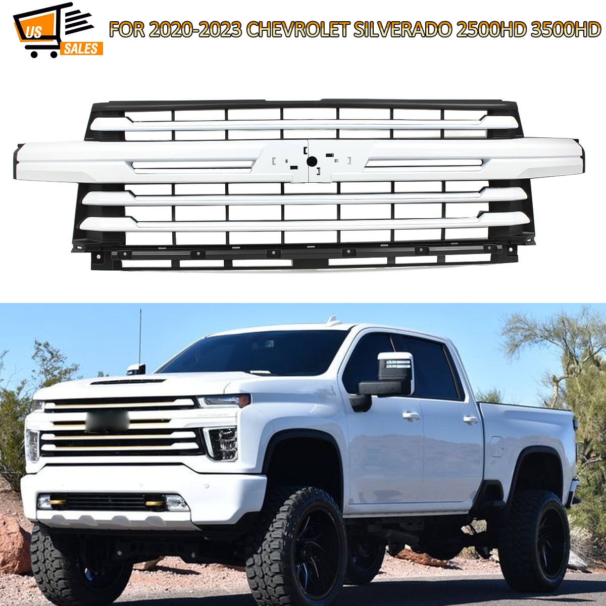 Painted Summit White Grille For Chevy Silverado 2500 3500 HD 2020-2023 84394564