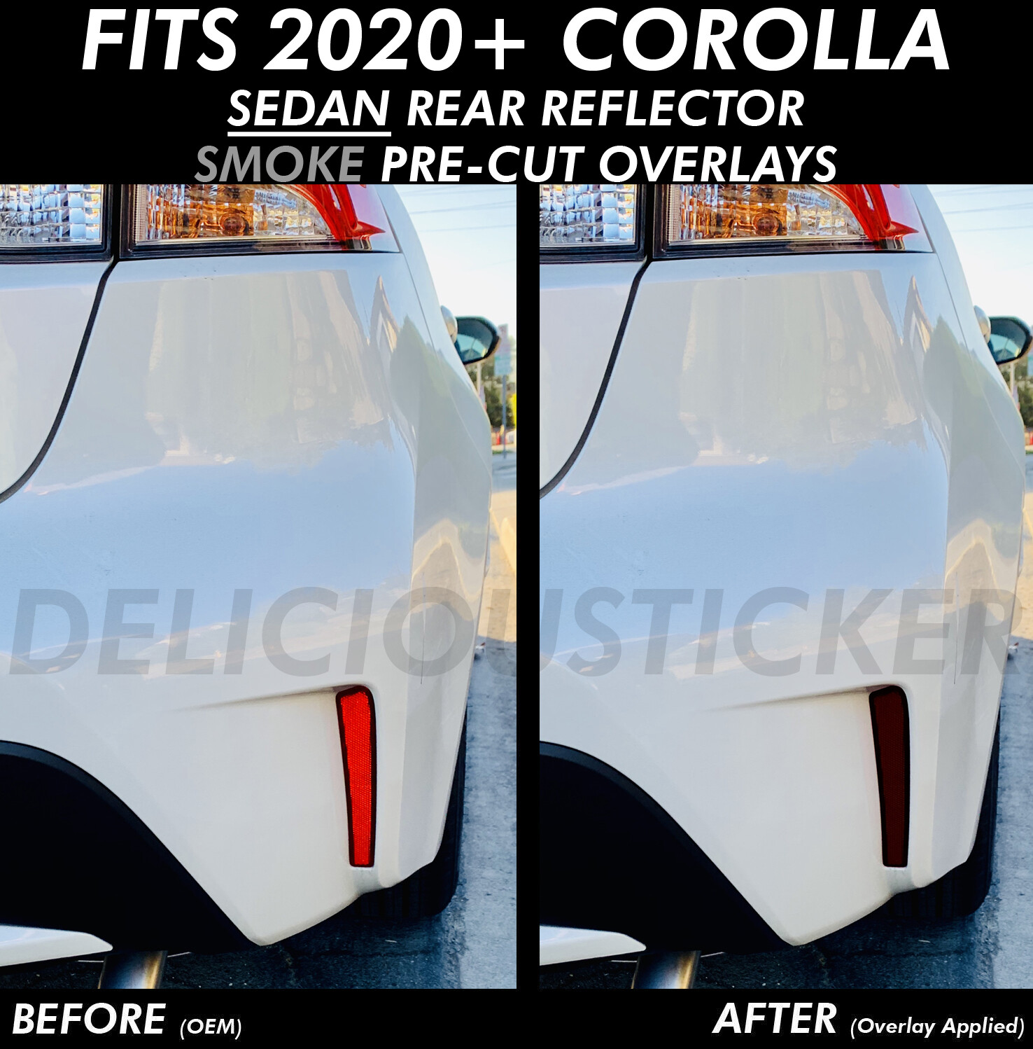 For 2020-2026 Corolla Sedan SMOKE PreCut Tint Decal Rear Reflector Overlays