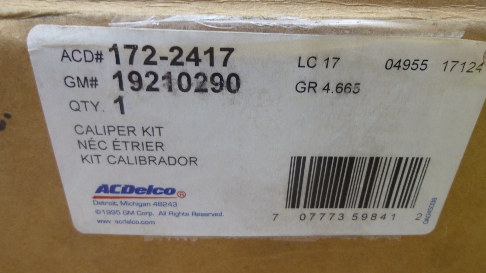 2003-2009 GMC C4500 Disk Brake Caliper OEM Genuine GM 19210290 ACDelco 172-2417 2003-2009 GMC C4500 Disk Brake Caliper OEM Genuine GM 19210290 ACDelco 172-2417