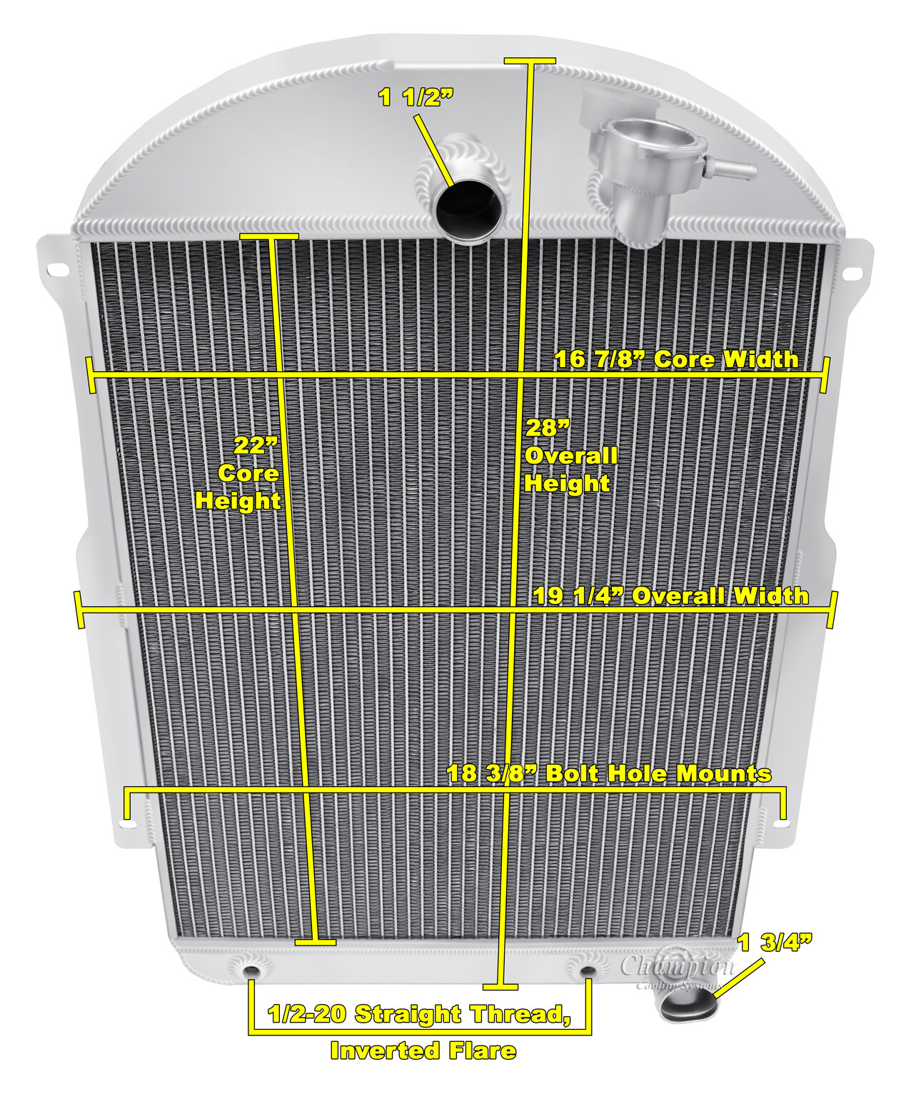 KR Champion 3 Row Radiator Chevy Config for 1939 Chevrolet Master 85 V8 Conv