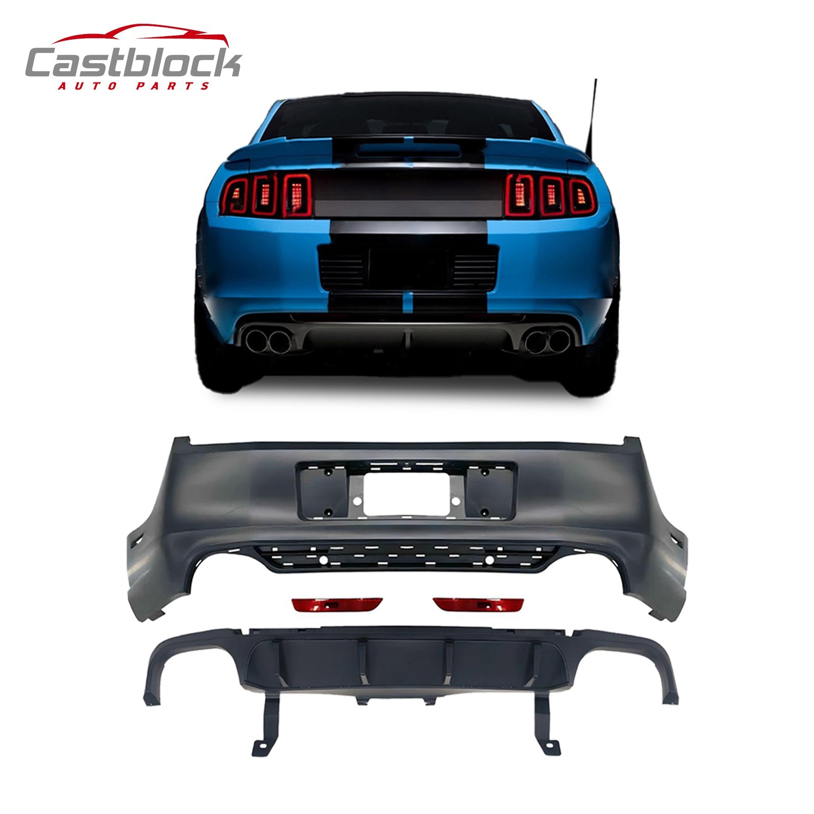Fit 13-14 Ford Mustang Rear Bumper Kit to GT500 Style Conversion w/ Diffuser