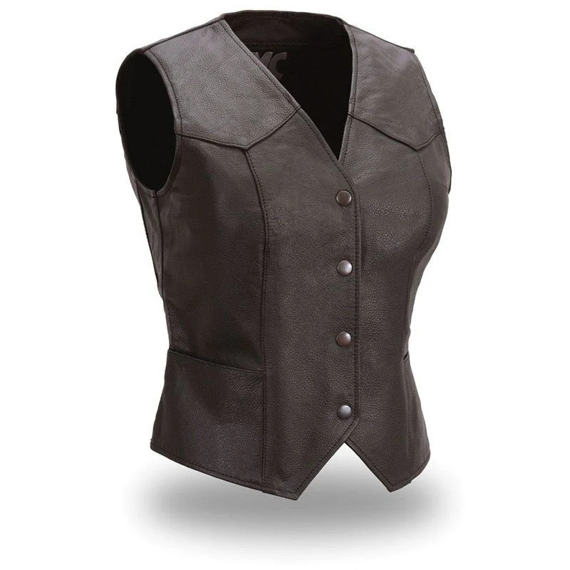 Women's Sweet Sienna Milled Hide Biker Vest With 2 Welt Hip Pockets by FirstMFG
