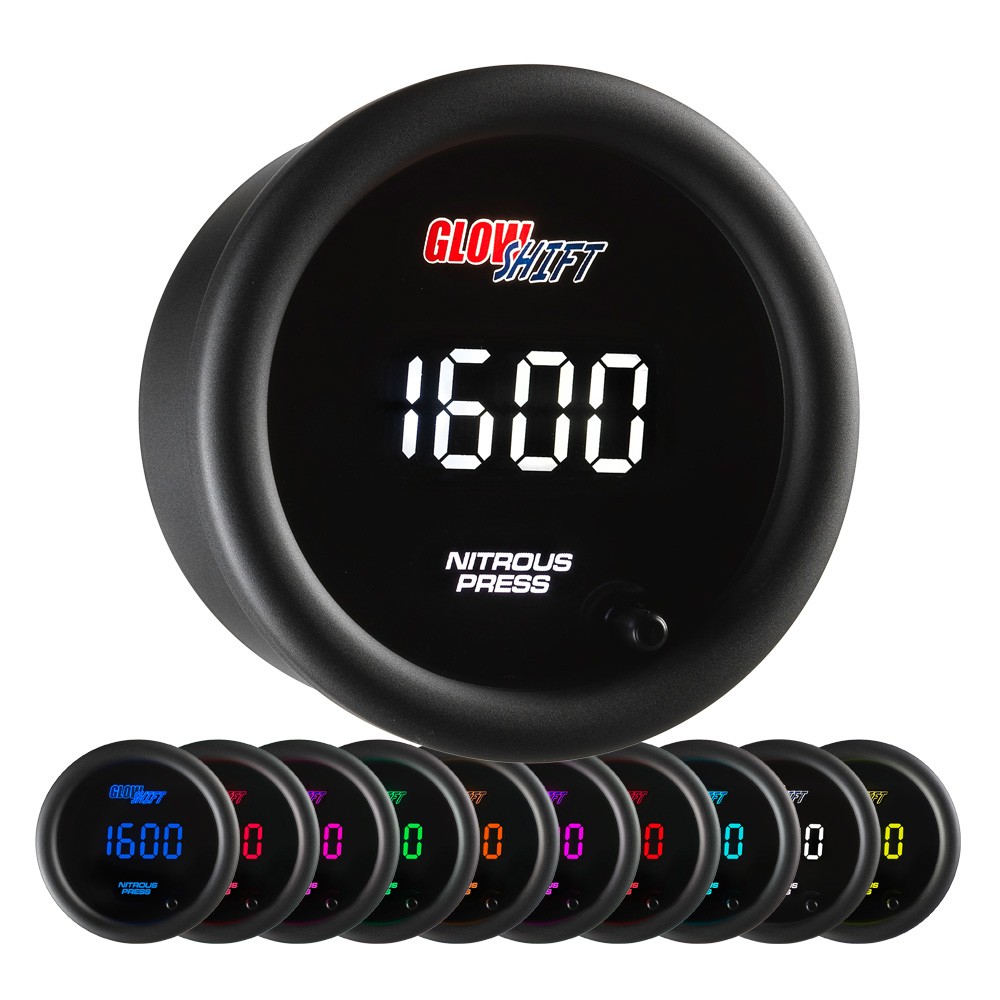 GlowShift Digital 1600 PSI Nitrous Pressure NOS Gauge Kit w/ Sensor, 10 Color