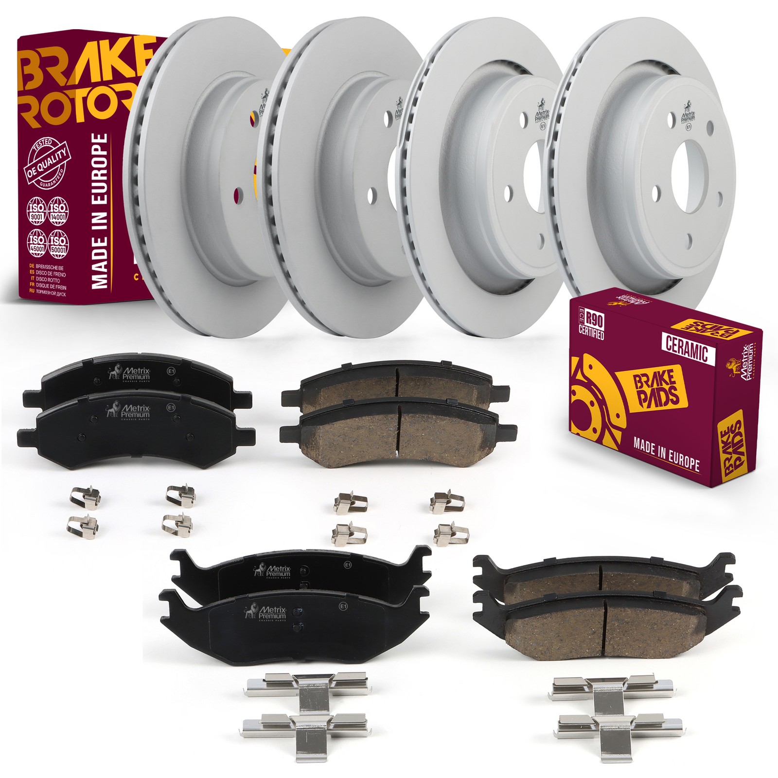 Front & Rear Rotor + Ceramic Disc Brake Pad Kit for 06-10 Dodge Ram 1500