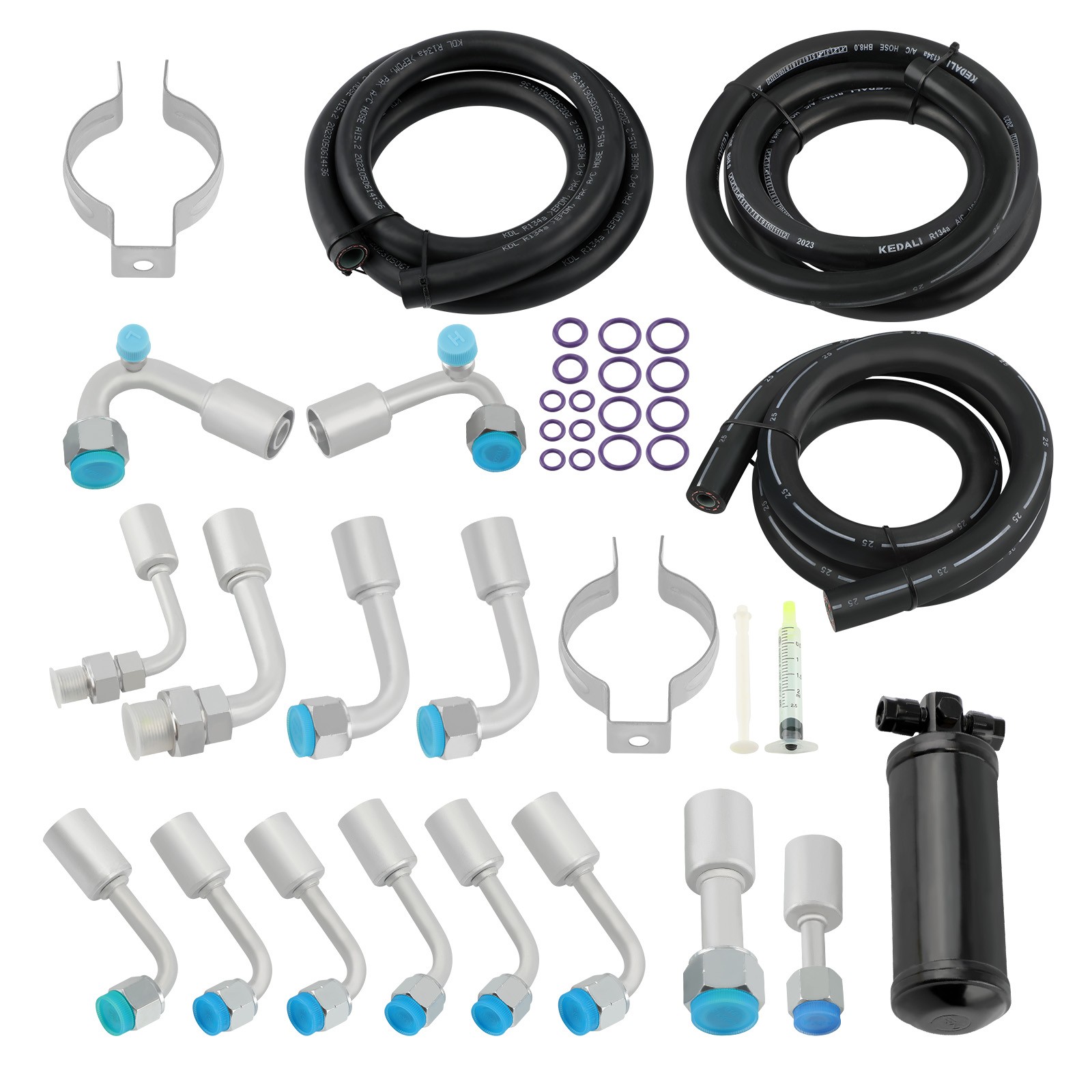 Universal 134a Air Conditioning Hose Kit R-Ring Fittings Drier AC Hose Assembly