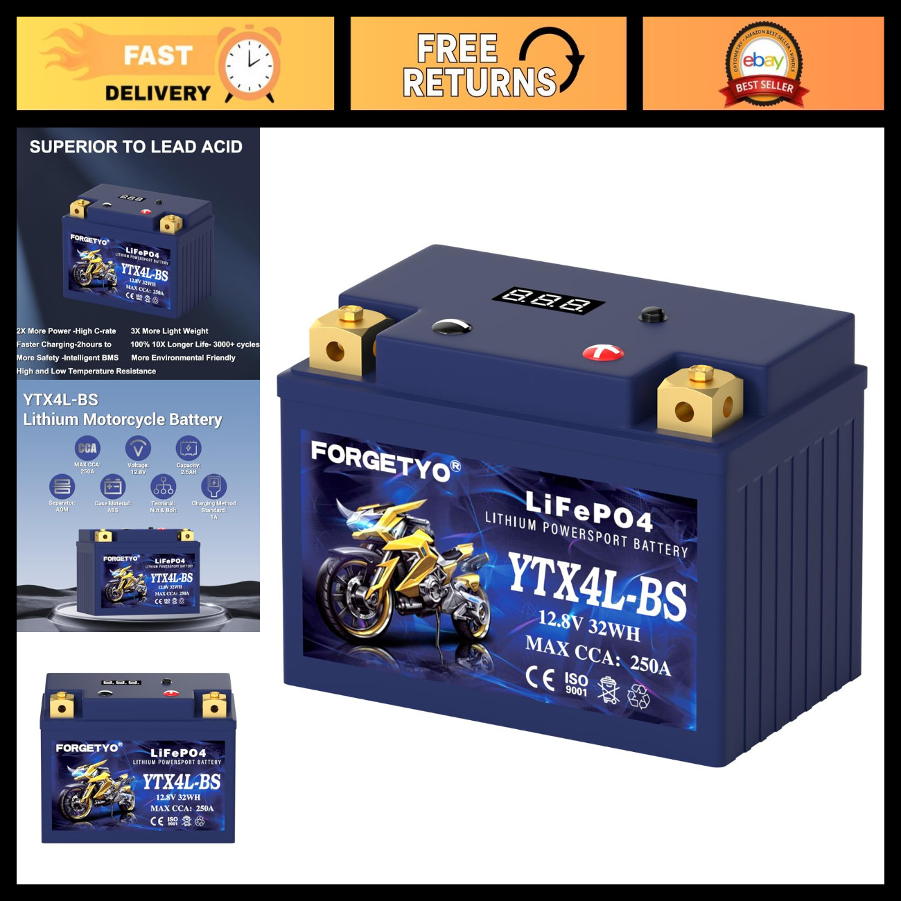 12V 2.5AH Lithium Motorcycle Battery, 250CCA LiFePO4 for ATV, UTV, Jet Ski, Snow 12V 2.5AH Lithium Motorcycle Battery, 250CCA LiFePO4 for ATV, UTV, Jet Ski, Snow