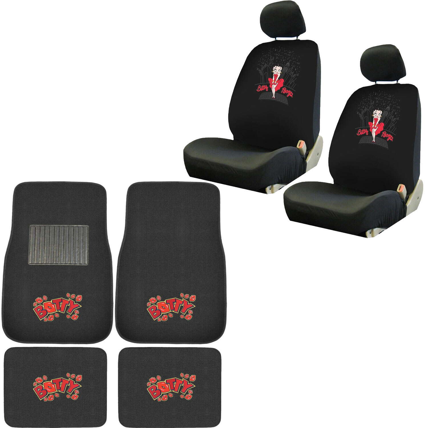 New 8pc Set Classic Betty Boop Skyline Car Seat Covers & Floor Mats Set