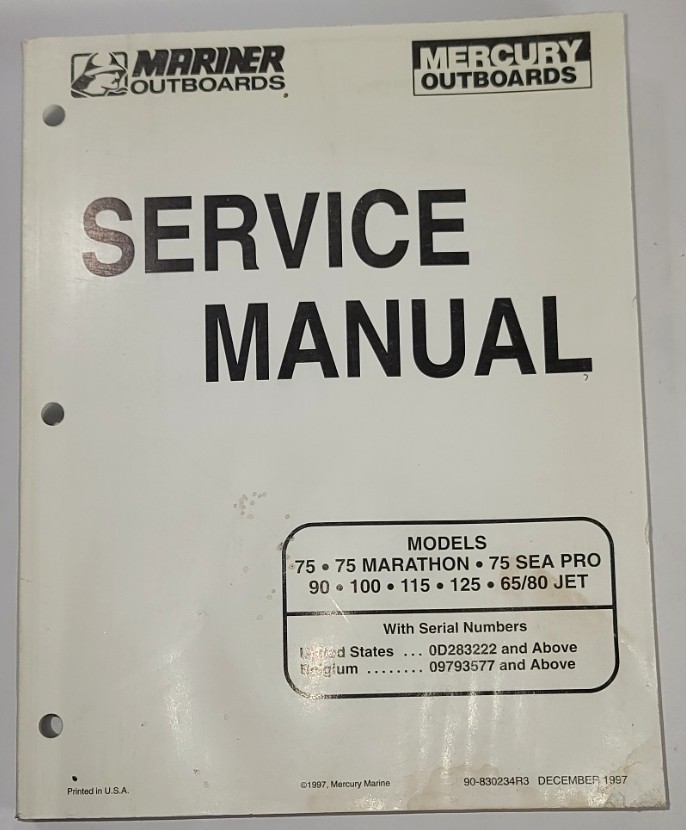 mercury mariner outboard service manual 75 90 100 115 125 65 80 jet 1997 vtg  