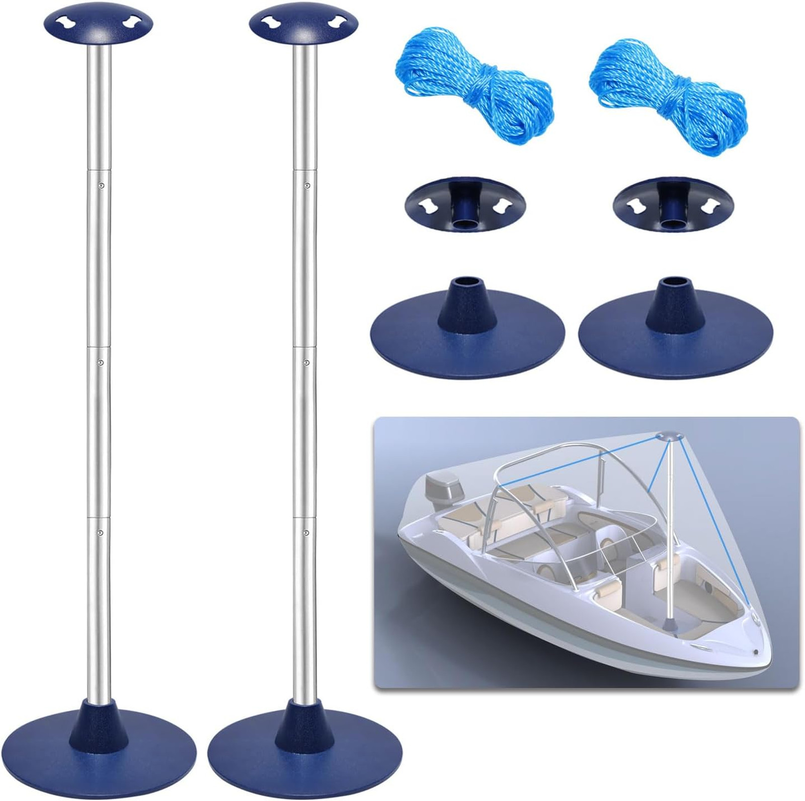 Boat Cover Support Poles Adjustable Height Support System for V-Hull Pontoon