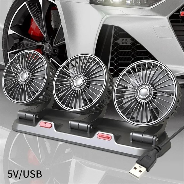 3 Head  360° Rotatable Portable USB Powered dual head car fan  for Vehicles