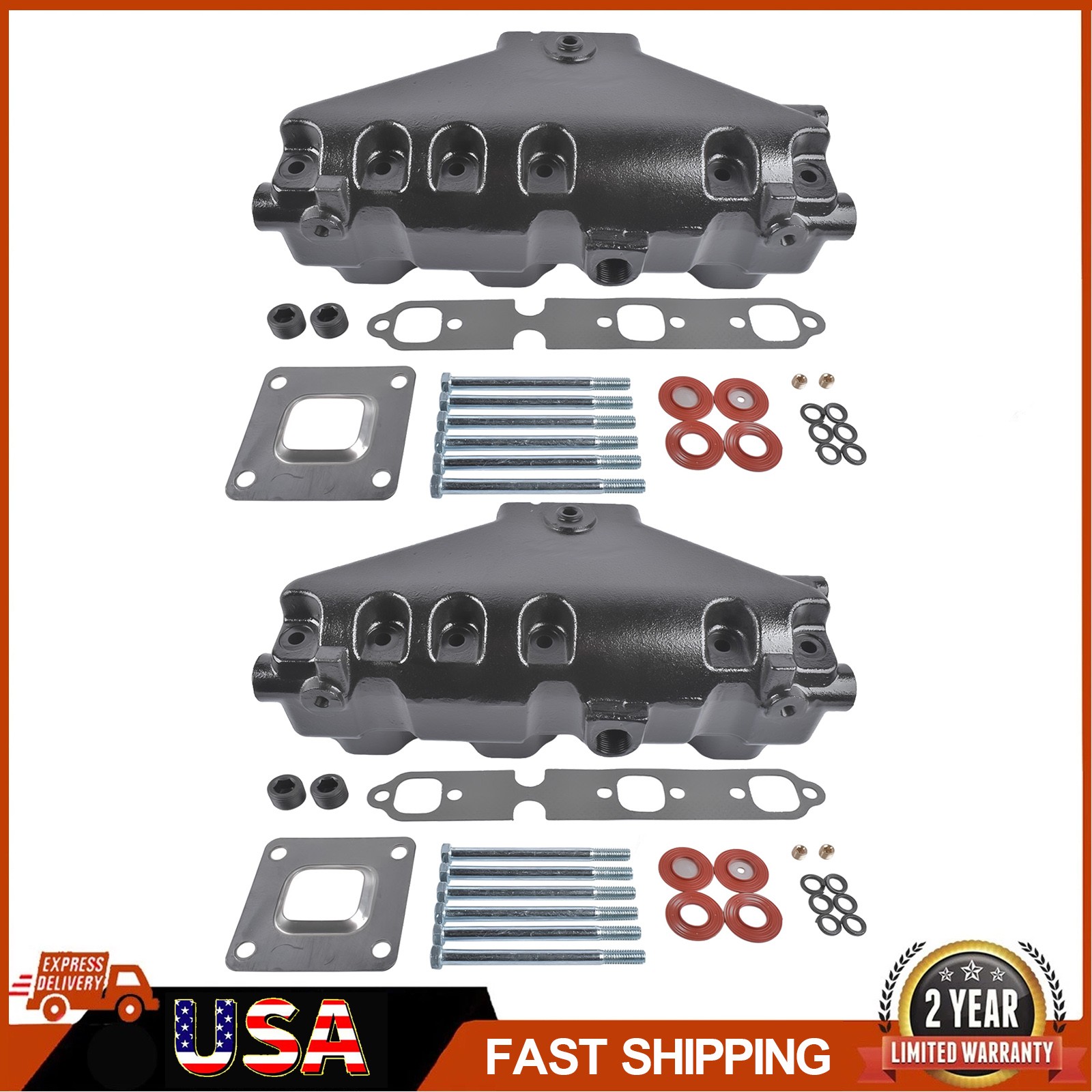 2PCS Exhaust Manifold for Mercruiser GM 4.3 02-UP Dry Joint Riser 864612T01