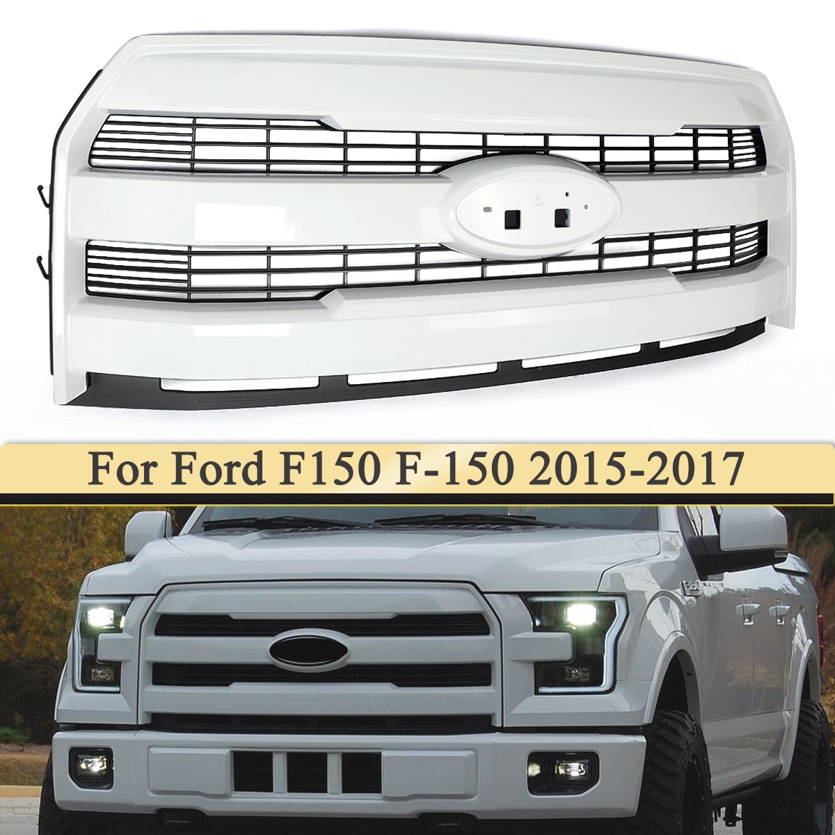 Oxford White Front Grille Grill For Ford F150 F-150 2015-2017 Lariat w/o Camera