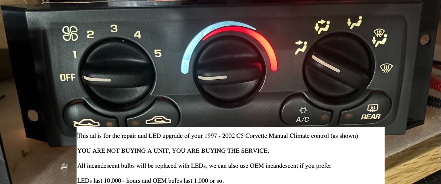 LED Upgrade Service C5 97 02 Corvette MANUAL Climate Control  PLEASE READ AD