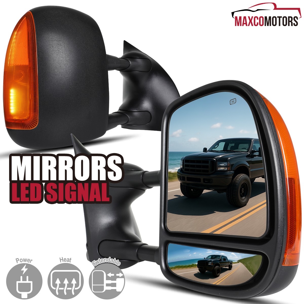 Tow Mirrors Fits 1999-2007 Ford F250 F350 F450 SuperDuty Power Heated+LED Signal