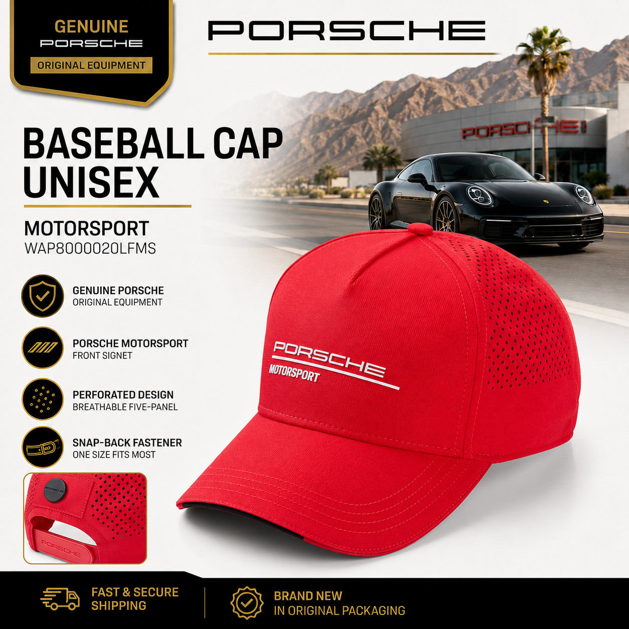Genuine Porsche Baseball cap unisex - Motorsport RED WAP-800-002-0L-FMS