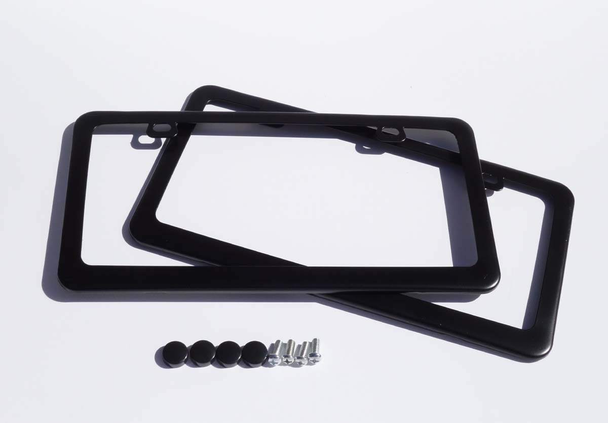 2 X Premium Black Stainless Steel License Plate Frame+Free Cap & Screw