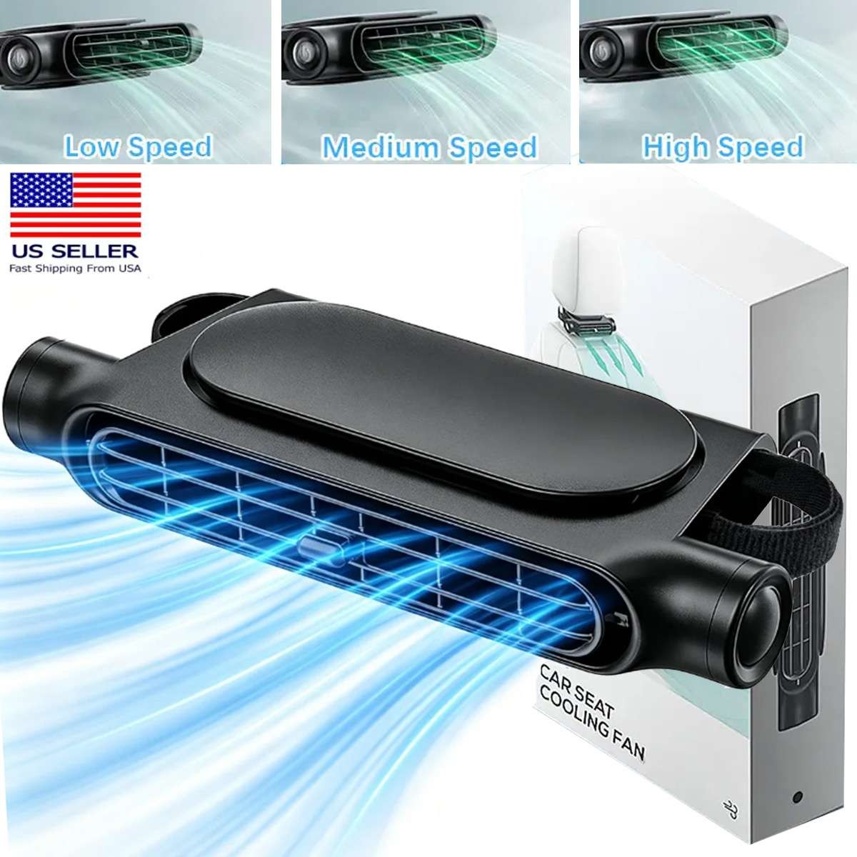 Mini USB Car SUV Seat Back Cooling Fan Portable 3 Speed Headrest Silent Cooler
