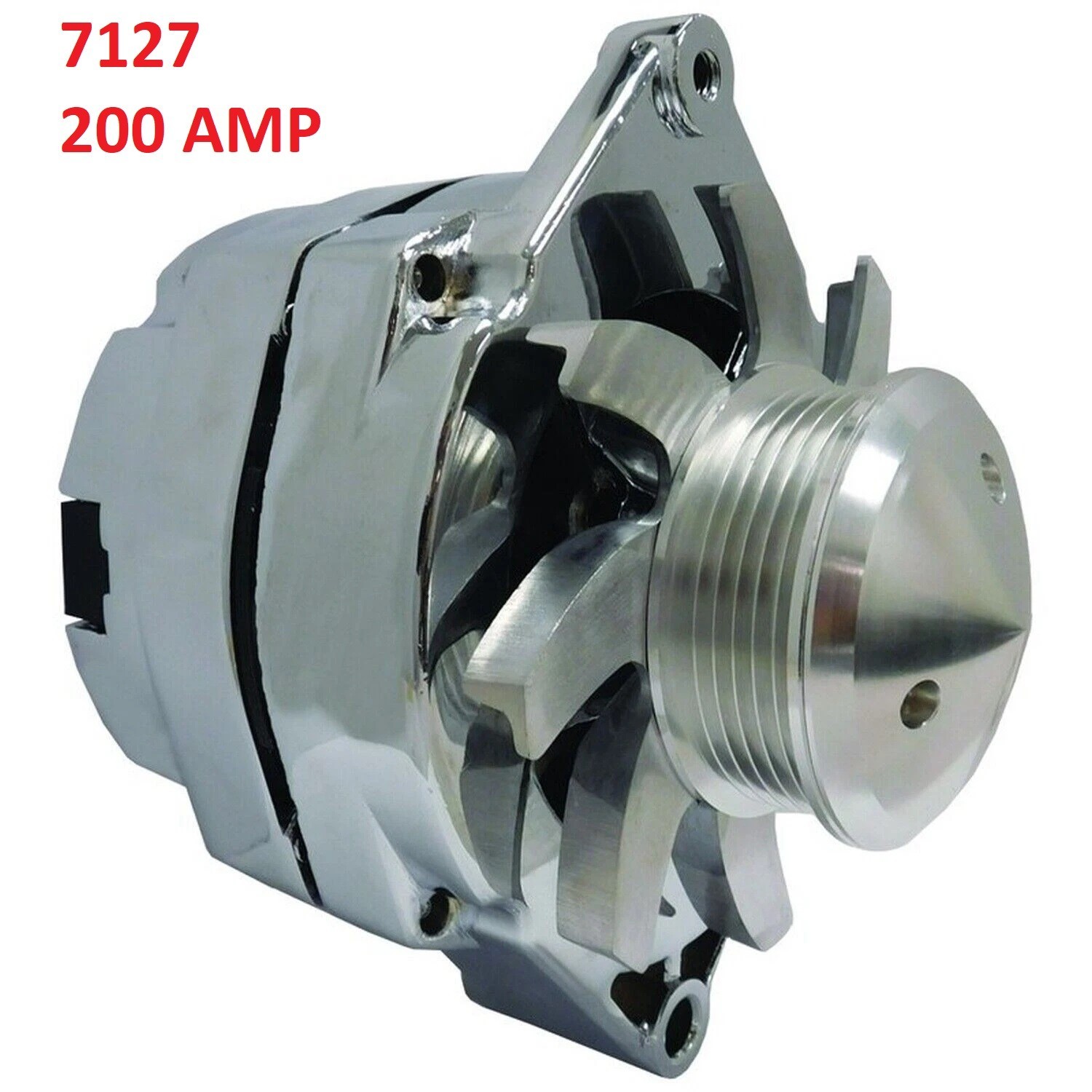 NEW GM 200 HIGH AMP CHROME 1-WIRE ALTERNATOR WITH BILLET FAN AND 6-GROOVE PULLEY