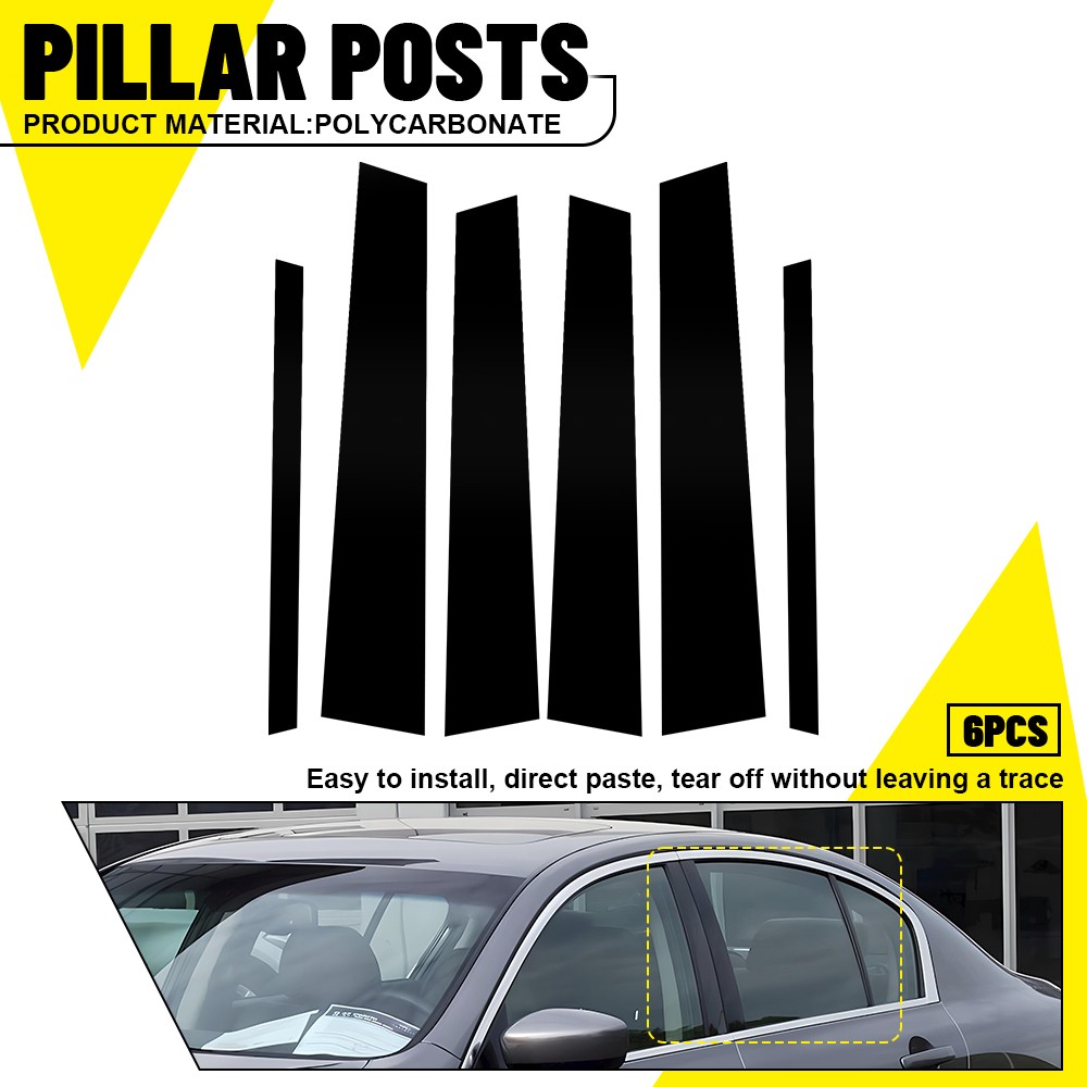 6x For 2002-2013 Infiniti G35 G37 Sedan Gloss Black Door Pillar Posts Cover Trim