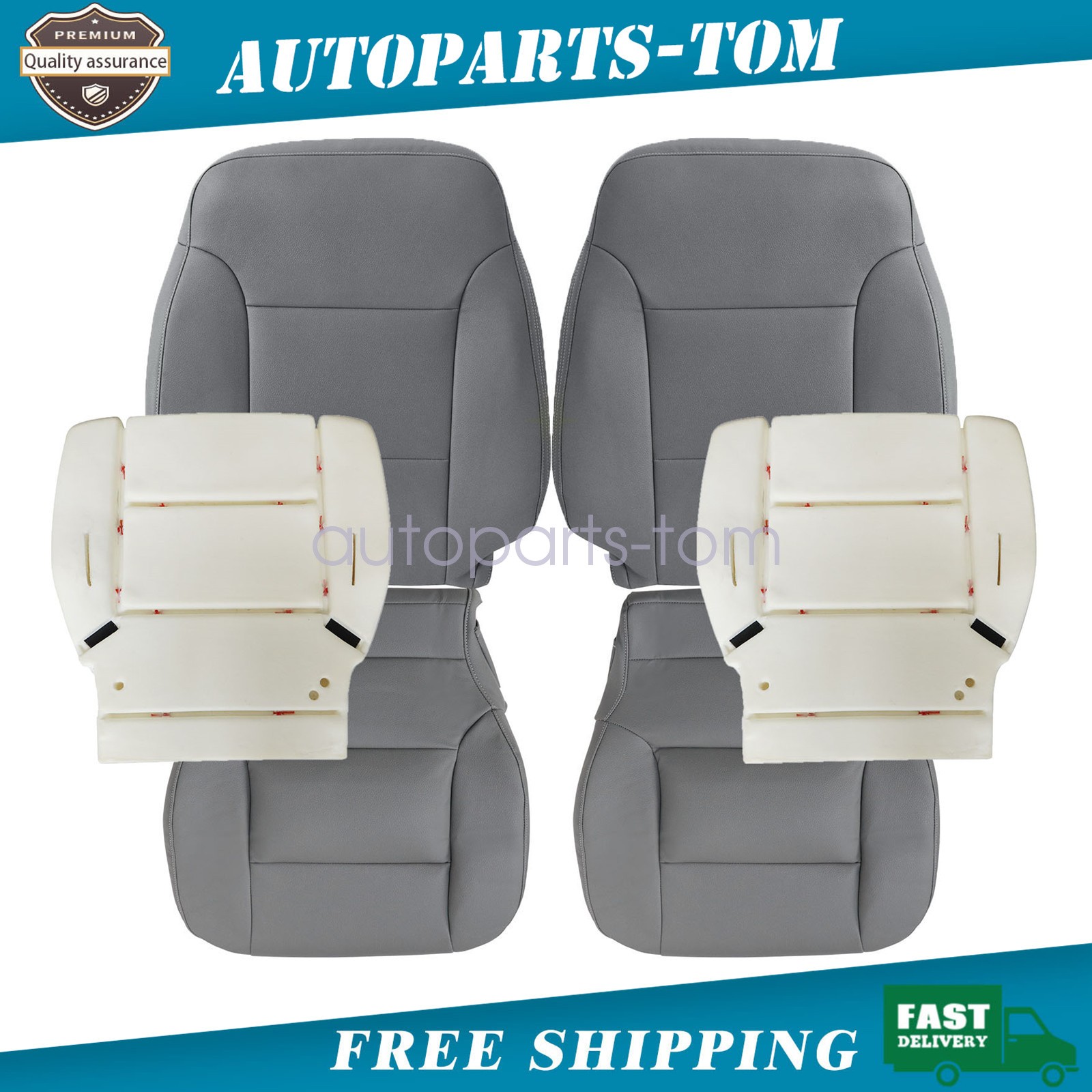 6x For 2014-2025 Chevy Silverado 2500HD Both Side Leather Seat Cover Gray & Foam