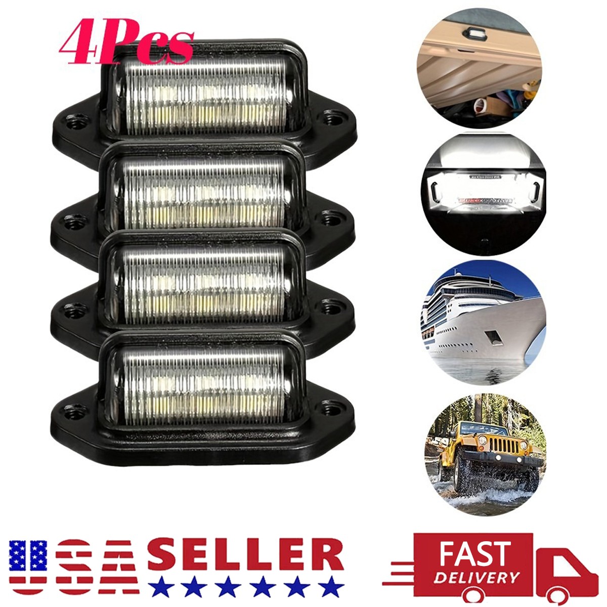 4x Universal LED License Plate Tag Light Lamp White For Truck SUV Trailer RV Van