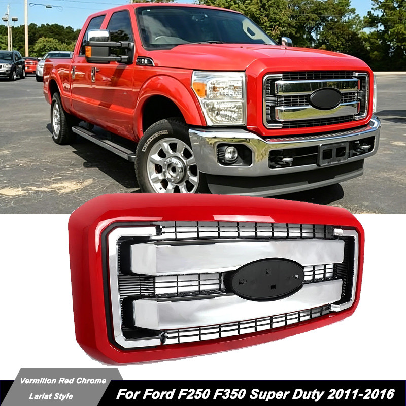 Vermilion Red Chrome Front Bumper Grille For 2011-16 Ford F250 F350 BC3Z-8200-A