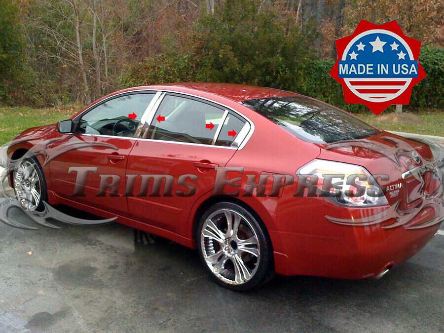fit:07-2012 Nissan Altima 4Dr Sedan 8Pc Chrome Pillar Post Stainless Steel Trim