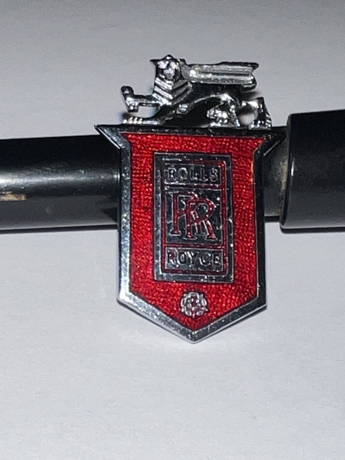 Rolls Royce Vintage Lion Shield Enamel Grill Badge, RR Red , England