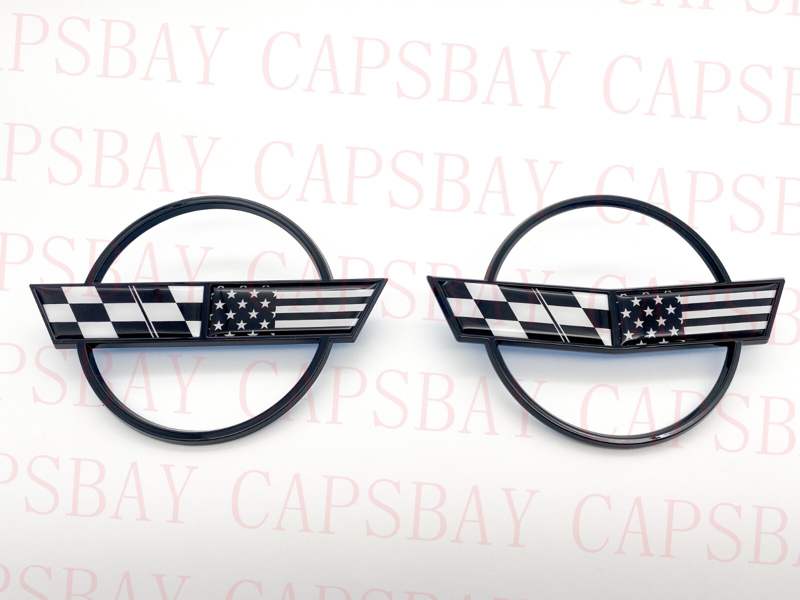 Pair 84-96 Corvette C4 Front Nose and Rear Gas Lid Emblem Badge Black Flag