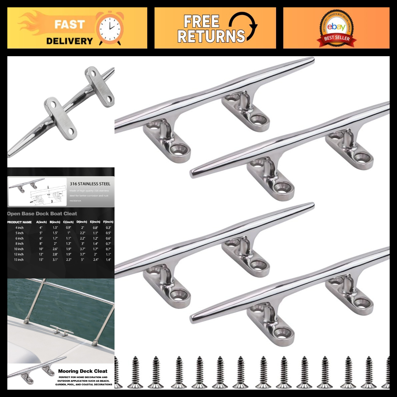 Marine Grade Stainless Steel Dock Cleat - 4\