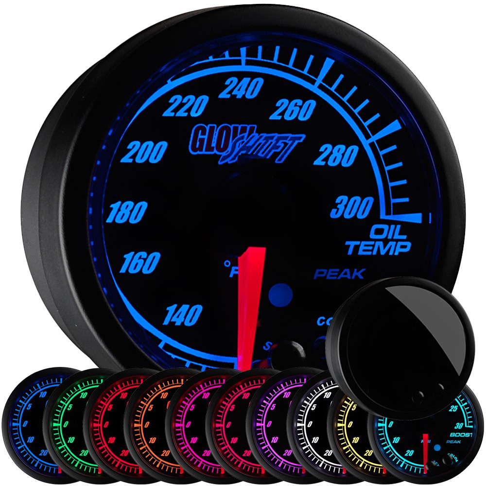 GlowShift Engine Oil Temp Gauge Kit w/ Sensor Sending Unit, Elite 10 Color