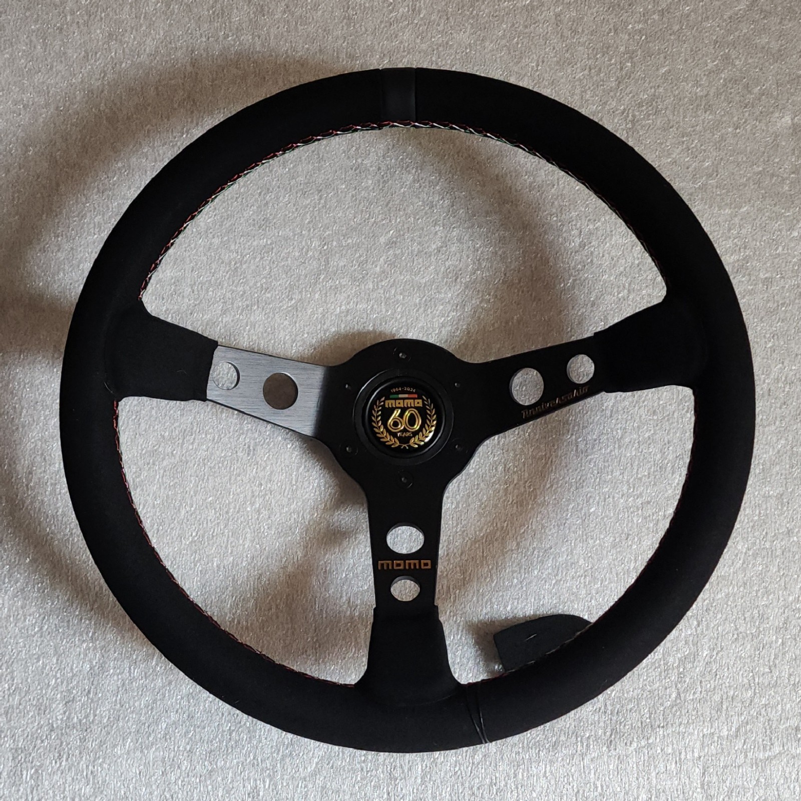 MOMO Anniversary Edition Black Suede Leather Steering Wheel 350mm 13.5in BSLAE