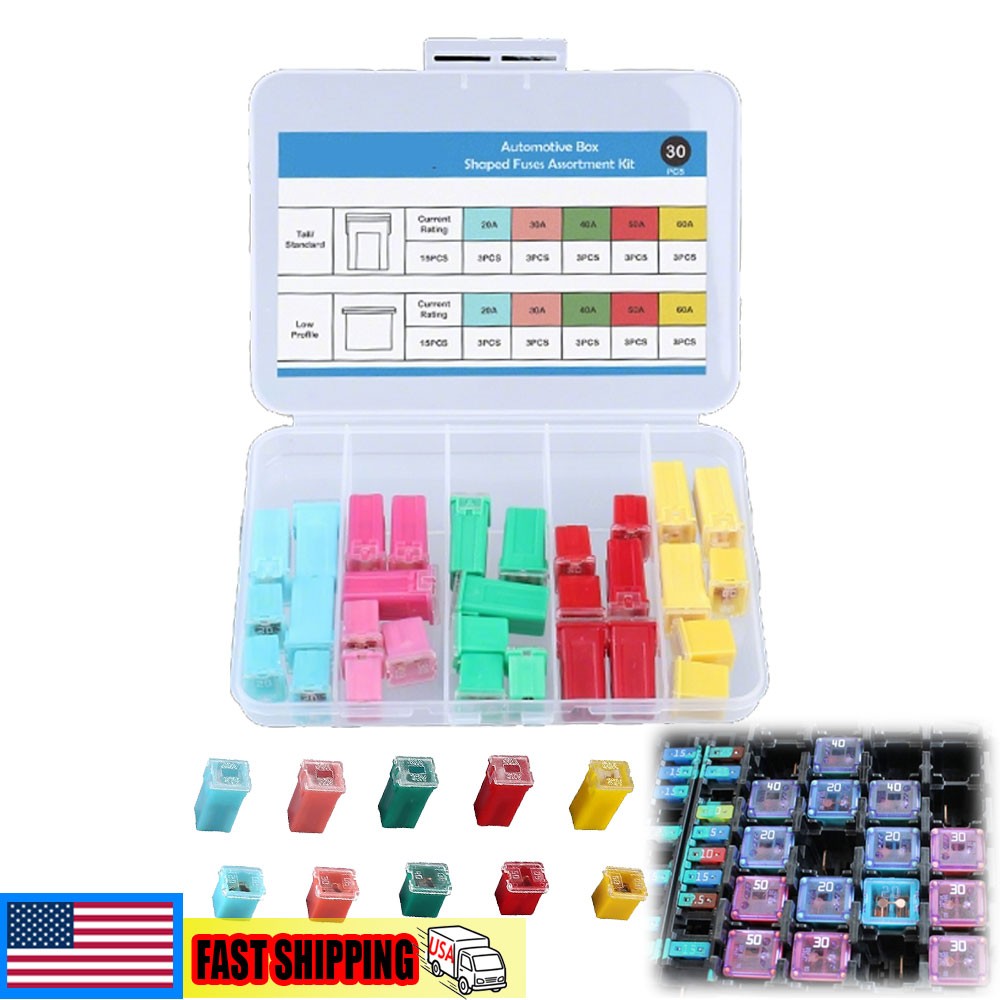 30Pieces Car Fuses Assortment Kit Tall/Standard and Low Profile Automotive Fuses