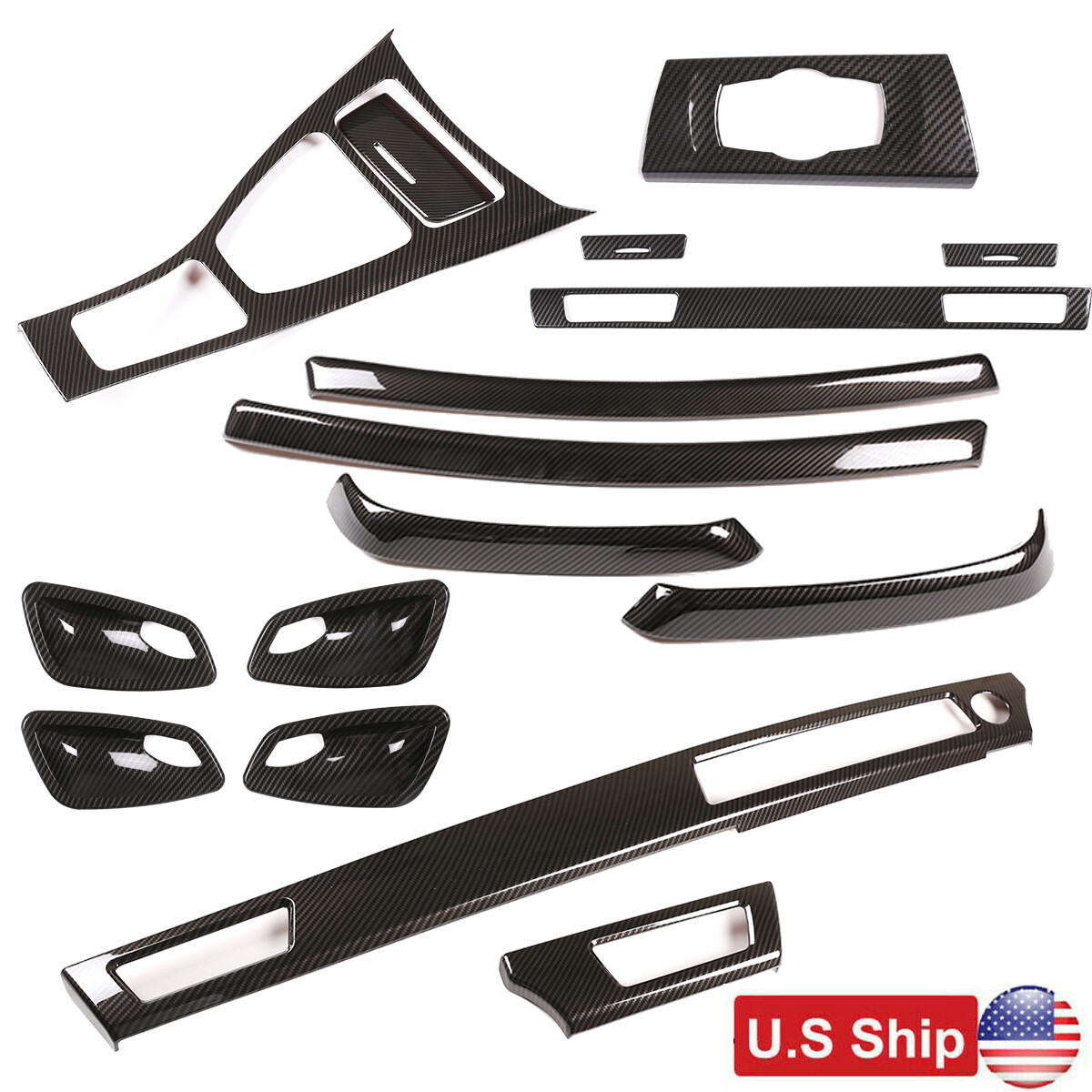 ABS Carbon Fiber Interior Center Console Panel Trim Sets For BMW 3 E90 2005-12