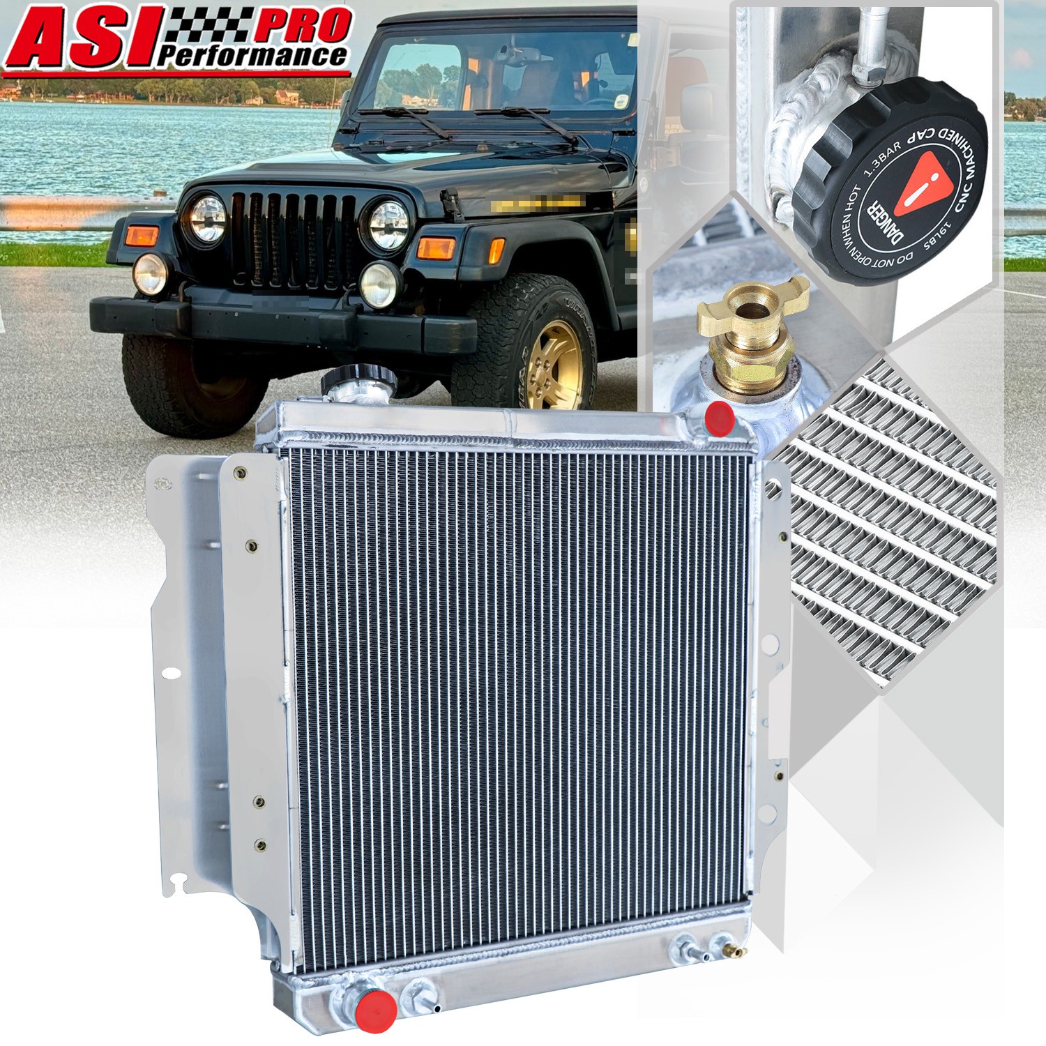 2Row Aluminum Radiator For 1987-2006 Jeep Wrangler YJ TJ 2.4L 2.5L 4.0L L4 L6
