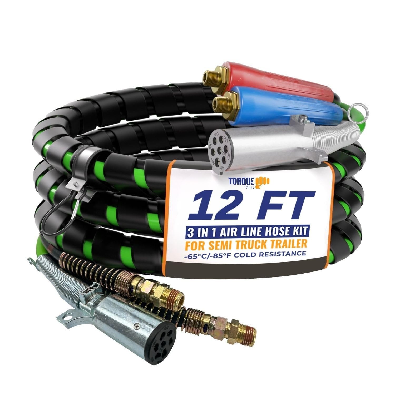TORQUE 12ft 3 in 1 ABS & Power Air Line Hose Kit Airline Air Hose Wrap 7 Way