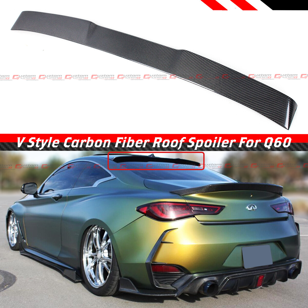FOR 2017-22 INFINITI Q60 CARBON FIBER JDM VQ STYLE REAR WINDOW ROOF SPOILER WING FOR 2017-22 INFINITI Q60 CARBON FIBER JDM VQ STYLE REAR WINDOW ROOF SPOILER WING
